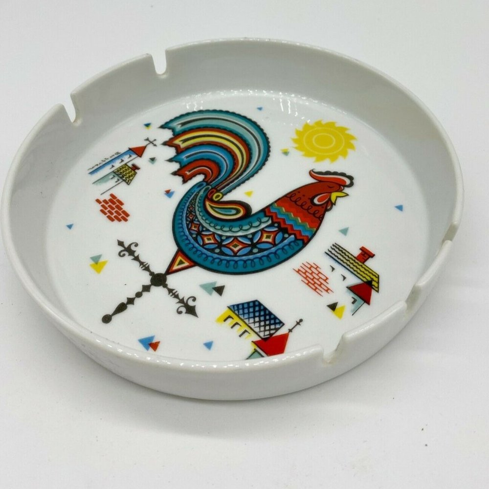 Vintage Swedish Berggren Rooster Round Ashtray